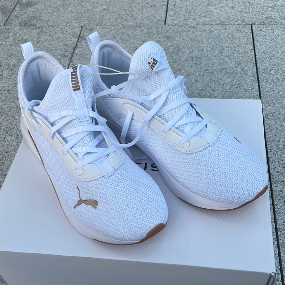 Puma White Sneakers with Gold Logo